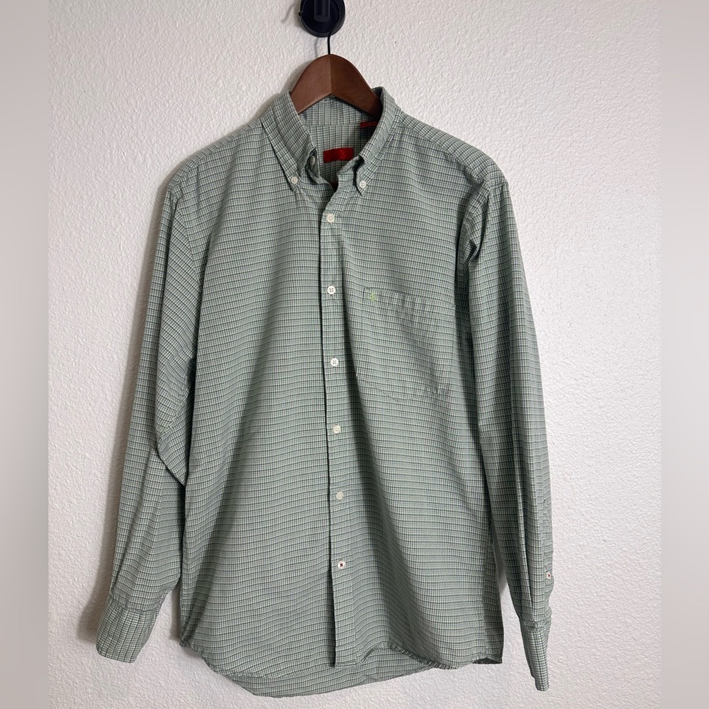 Izod Men's Green and Blue Plaid Button Down Shirt